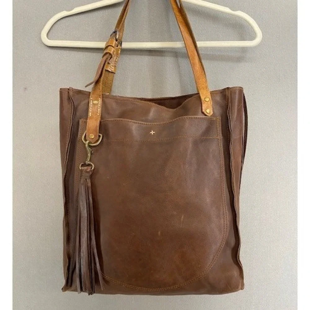 Handmade by‎ Elke Boulder CO Brown Leather Tassel Tote Bag Zippered Shopper
